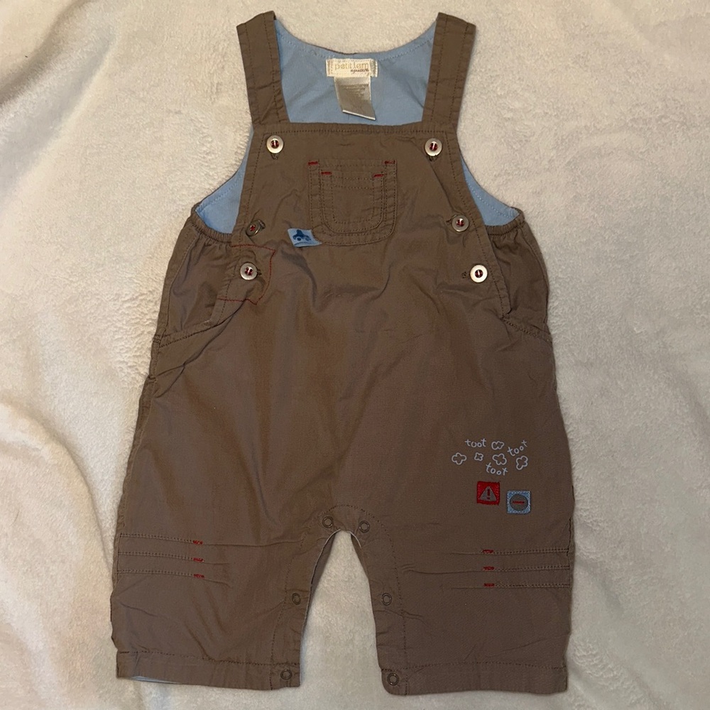PETIT LEM SIGNATURE CAR TOOT TOOT OVERALLS EUC 6 MONTHS